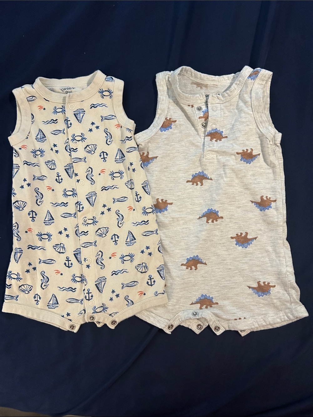 Carter's Baby Boys Sleeveless Cotton Romper Set - Nautical & Dino
